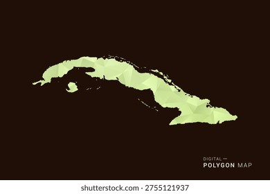 Cuba Map - Low poly polygon map in soft light green gradient on dark brown background, modern minimal geometric style, clean abstract vector illustration design.