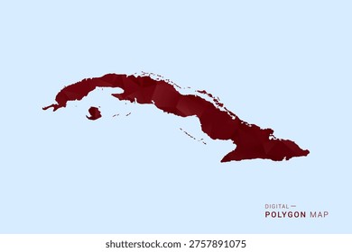 Cuba Map - Low poly polygon map in deep red gradient on light blue background, modern minimal geometric design, vector illustration with faceted triangulated style.