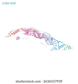 Cuba Map Mandala with Colorful Details Textured Vector Design Template on White Background.