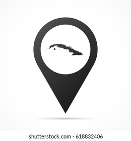 Cuba Map on location pin. Map pointer isolated on a white background.
Conceptual vector illustration.