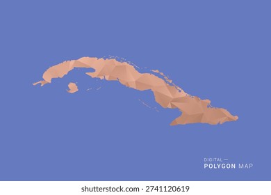 Cuba Map - Orange Polygon Vector Illustration on Deep Blue Background, Low Poly Geometric Design, Modern Abstract Country Silhouette for Infographics and Presentation Use.