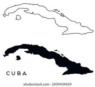 Cuba map outlined and black vector set