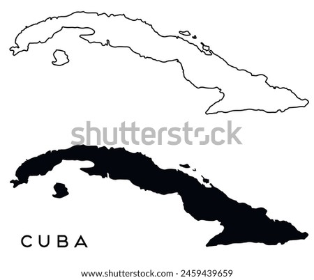 Cuba map outlined and black vector set