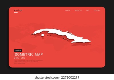 Cuba map red isolated on dark background with 3d world map isometric vector illustration.