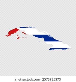 Cuba map silhouette with flag.