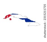 Cuba map silhouette with flag isolated on white background