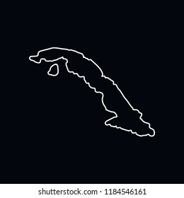 Cuba map territory white icon. Outline illustration of Cuba map territory vector icon for web and advertising isolated on black background. Element of culture and traditions