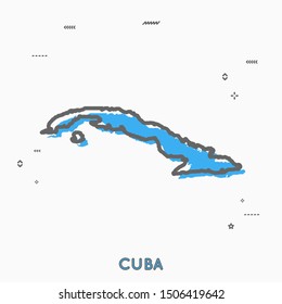 Cuba map in thin line style with small geometric figures. Vector illustration modern concept