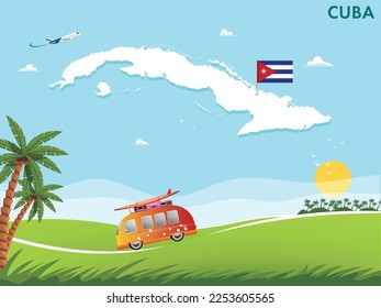 Mapa de Cuba con diseño de vectores de temas de viajes y turismo