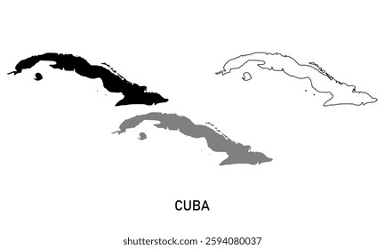 Cuba map in various style outline, black, and gray	