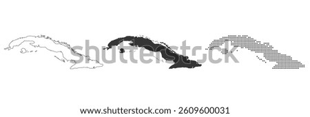 Cuba map in various style outline, grey color, and dotted