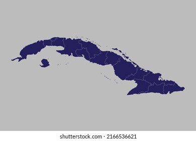 Cuba map vector, blue color, Isolated on gray background