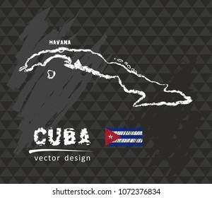 Cuba map, vector pen drawing on black background