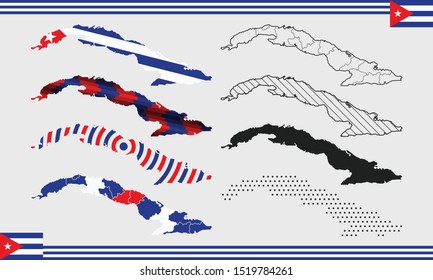 Cuba Map Vector Set Country