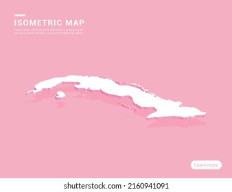 Cuba map white on pink background with 3d isometric vector illustration