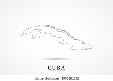 Mapa de Cuba - Mapa mundial Plantilla vectorial internacional con un contorno negro delgado o contorno estilo de esbozo gráfico y color negro aislado en fondo blanco - Ilustraciones vectoriales 10