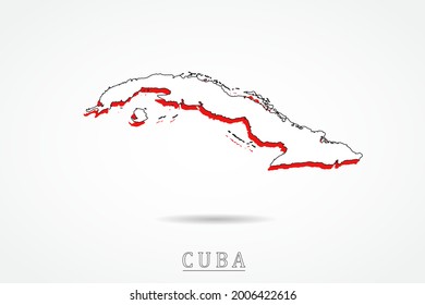 Cuba Map - World Map International vector template with red and outline graphic sketch style isolated on white background - Vector illustration eps 10