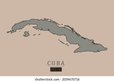 Cuba Map - World Map International vector template with old classic style and gray color on map isolated on brown background - Vector illustration eps 10 