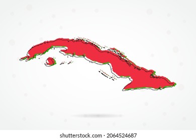 Cuba Map - World Map International vector template with including red, green and black outline sketch isolated on white background - Vector illustration eps 10