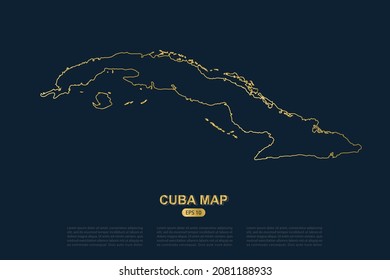 Cuba Map - World Map International vector template with thin gold outline graphic sketch style isolated on dark background for card design, poster, banner - Vector illustration eps 10