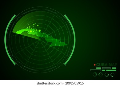 Cuba Map - World Map International vector template with futuristic circle radar style HUD, GUI, UI interface isolated on dark green background - Vector illustration eps 10