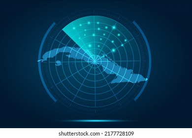 Cuba Map - World Map International vector template with futuristic circle radar style HUD, GUI, UI interface isolated on blue background for design, infographic - Vector illustration eps 10
