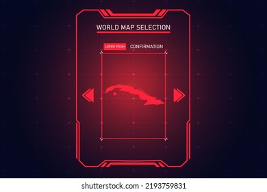 Cuba Map - World Map International vector template with Red Color in perspective style and HUD, GUI, UI interface isolated on black background for design - Vector illustration eps 10