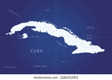 Cuba Map - World Map International vector template with High detailed and white color including circle line on blue background for design, infographic, website - Vector illustration eps 10