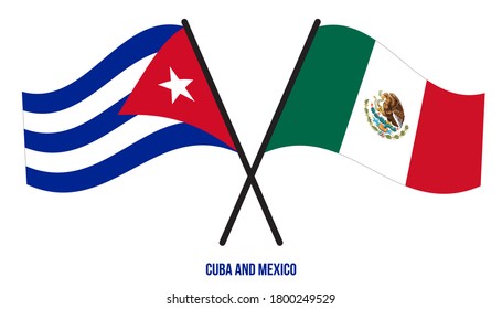 Cuba and Mexico Flags Crossed And Waving Flat Style. Official Proportion. Correct Colors.