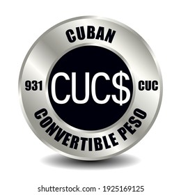 Cuba money icon isolated on round silver coin. Vector sign of currency symbol with international ISO code and abbreviation