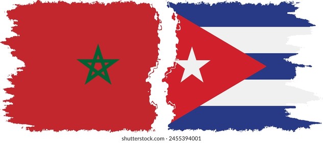 Cuba and Morocco grunge flags connection, vector