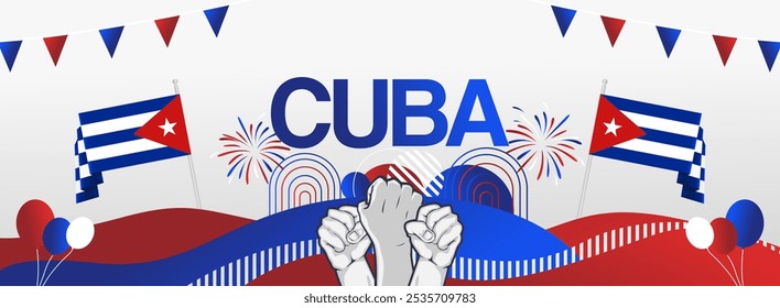 Cuba national day festive banner. Templates modern for national holiday celebration, greeting card, billboard, sport event backdrops. May 20. Happy Cuba Independence Day