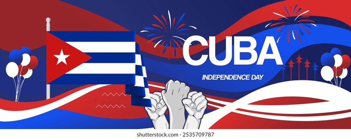 Cuba national day festive banner. Templates modern for national holiday celebration, greeting card, billboard, sport event backdrops. May 20. Happy Cuba Independence Day