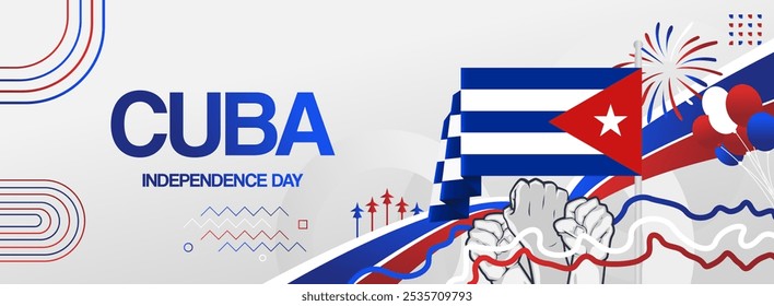 Cuba national day festive banner. Templates modern for national holiday celebration, greeting card, billboard, sport event backdrops. May 20. Happy Cuba Independence Day