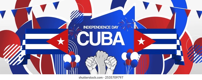 Cuba national day festive banner. Templates modern for national holiday celebration, greeting card, billboard, sport event backdrops. May 20. Happy Cuba Independence Day