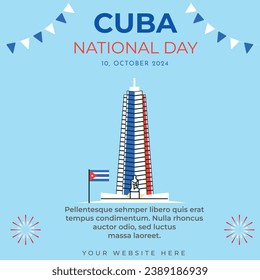 Cuba national day social media post  with Cuba flag . Landmark of Havana city. Vector Illustration