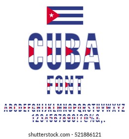 Cuba National Flag flat stylized Font. Alphabet and Numbers in Vector Set