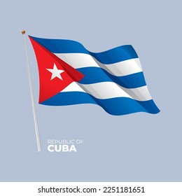 Cuba national flag waving at the flagpole. Vector 3D