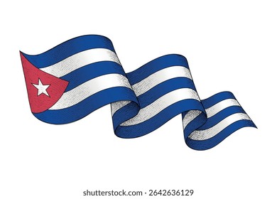 Cuba bandeira nacional ondulando forma de fita com textura vintage gravada