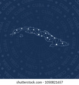 Cuba network style country map. Eminent space style, modern design for infographics or presentation.