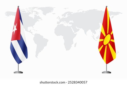 Banderas de Cuba y Macedonia del Norte para reunión oficial con antecedentes del mapa mundial.