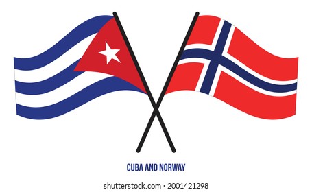 Cuba and Norway Flags Crossed And Waving Flat Style. Official Proportion. Correct Colors.