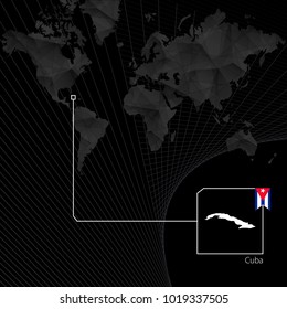 Cuba on black World Map. Map and flag of Cuba.