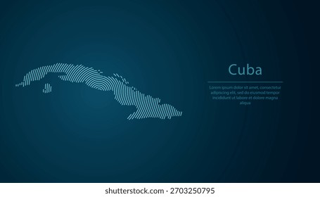 Mapa de contorno de Cuba lleno de círculos concéntricos sobre fondo degradado oscuro
