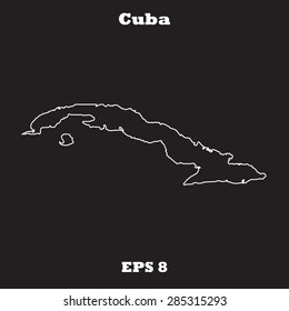 Cuba outline map, stroke. Name of state. Line style. Vector EPS8