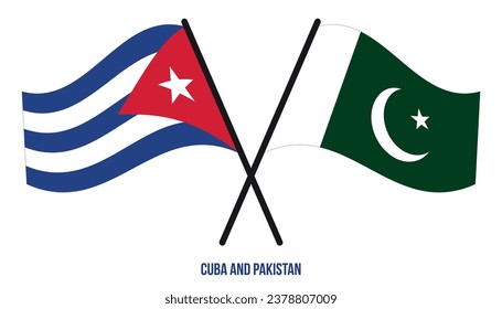 Cuba and Pakistan Flags Crossed And Waving Flat Style. Official Proportion. Correct Colors.