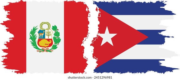 Cuba and Peru grunge flags connection, vector