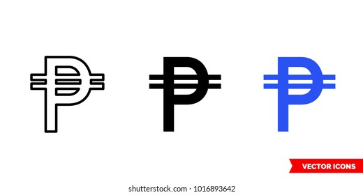 Cuba peso icon of 3 types: color, black and white, outline. Isolated vector sign symbol.