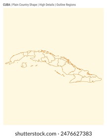 Cuba plain country map. High Details. Outline Regions style. Shape of Cuba. Vector illustration.
