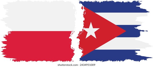 Cuba and Poland grunge flags connection, vector